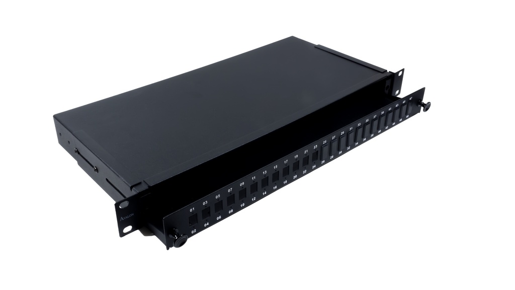 19&quot; 1U 24 Port Modular Fiber Patch Panel with splice tray for LC Single-Mode or Multi-Mode Adaptors, 19&quot; Rack Mount (Unloaded) - Supports LC Duplex / SC Simplex Adapters