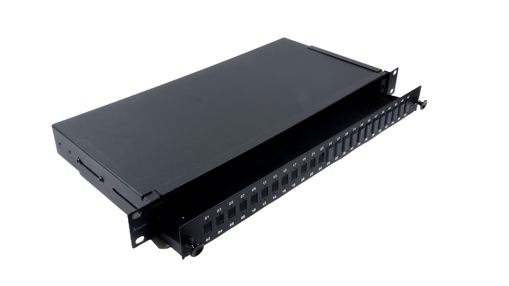 19&quot; 1U 24 Port Modular Fiber Patch Panel with splice tray for LC Single-Mode or Multi-Mode Adaptors, 19&quot; Rack Mount (Unloaded) - Supports LC Duplex / SC Simplex Adapters