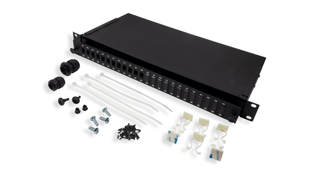 19&quot; 1U 24 Port Modular Fiber Patch Panel with splice tray for LC Single-Mode or Multi-Mode Adaptors, 19&quot; Rack Mount (Unloaded) - Supports LC Duplex / SC Simplex Adapters