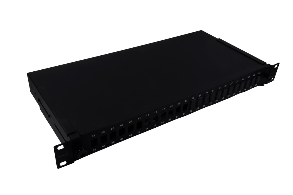 19&quot; 1U 24 Port Modular Fiber Patch Panel with splice tray for LC Single-Mode or Multi-Mode Adaptors, 19&quot; Rack Mount (Unloaded) - Supports LC Duplex / SC Simplex Adapters