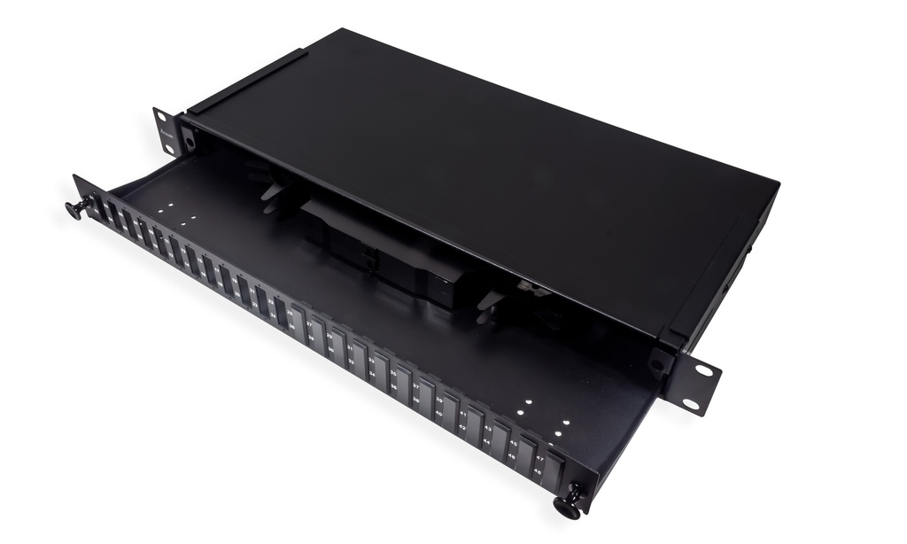 19&quot; 1U 24 Port Modular Fiber Patch Panel with splice tray for SC Single-Mode or Multi-Mode Adaptors, 19&quot; Rack Mount (Unloaded) - Supports SC Duplex Adapters