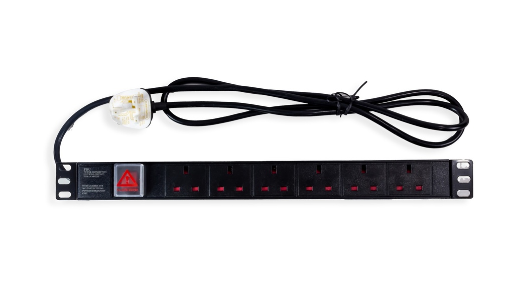 6 Way Horizontal PDU with 6 x UK Sockets, 13A and 1.8 Mtr UK Type Power Plug