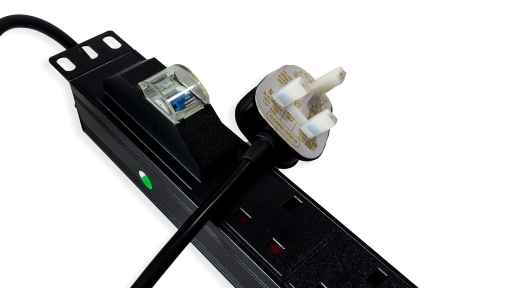 6 Way Horizontal PDU with 6 x UK Sockets, 1 x 13A Circuit Breaker and 1.8 Mtr UK Type Power Plug