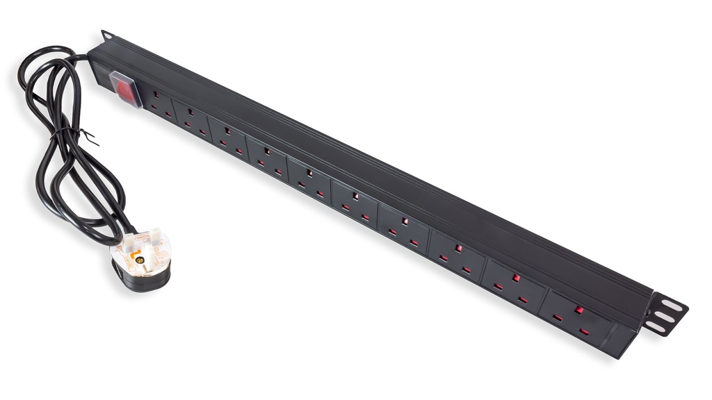 10 Way Vertical PDU with 10 x UK Sockets, 13A and 1.8 Mtr UK Type Power Plug