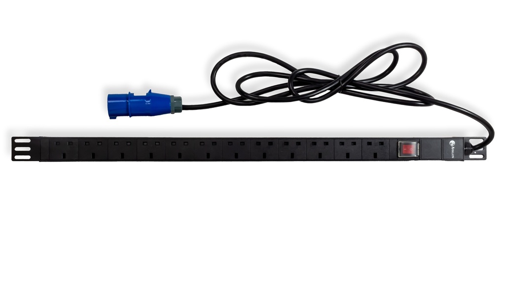 12 Way Vertical PDU with 12 x UK Sockets, 16A and 3 Mtr IEC60309 type Power Plug