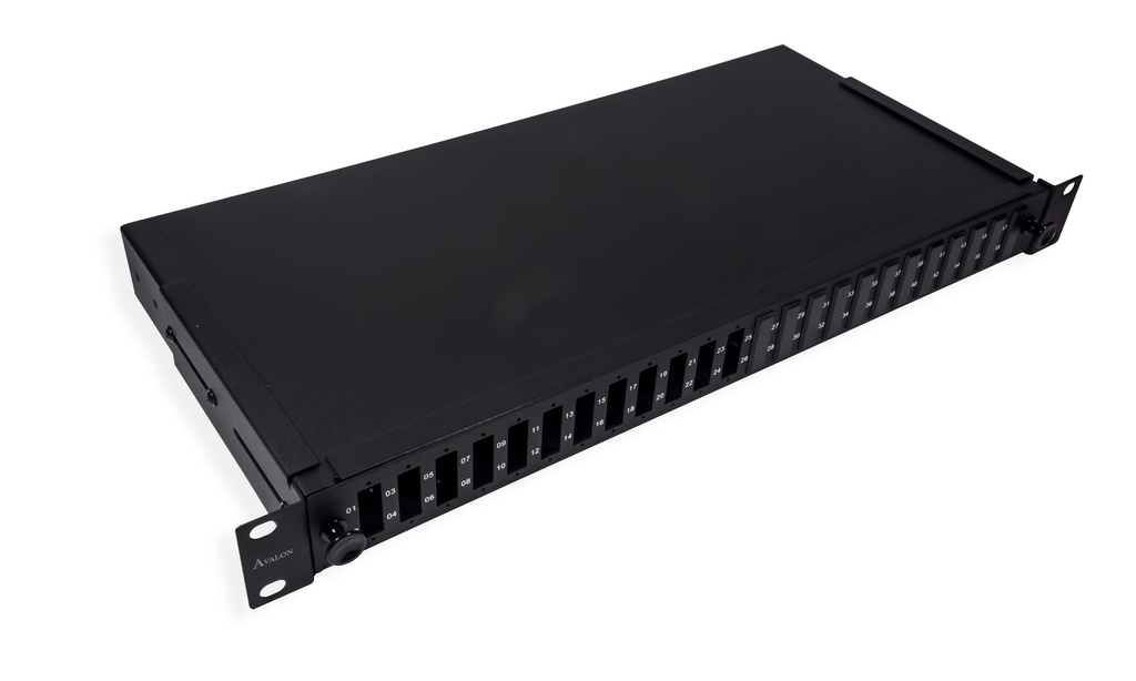 19" 1U 24 Port Modular Fiber Patch Panel with splice tray for SC Single-Mode or Multi-Mode Adaptors, 19" Rack Mount (Unloaded) - Supports SC Duplex Adapters