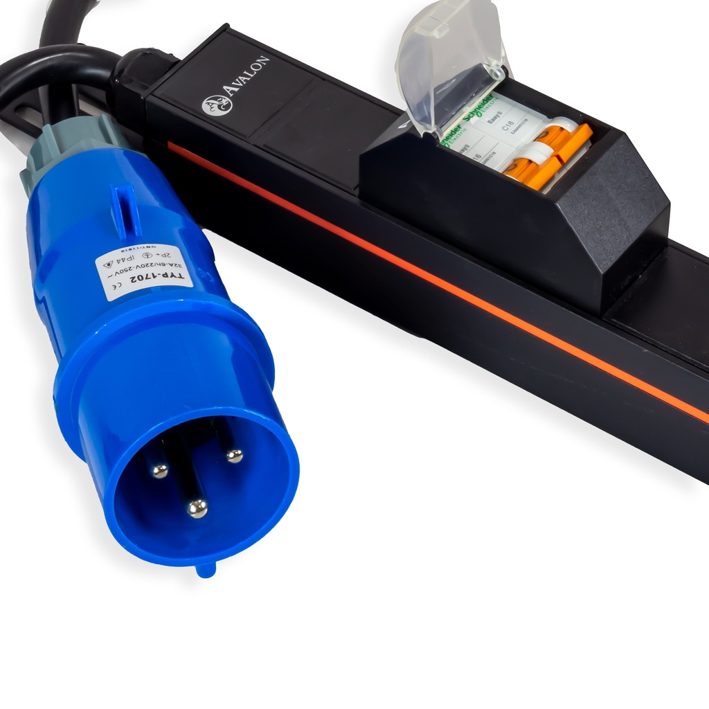 24 Way Smart Vertical PDU with 20 x C13 Sockets + 4 x C19 Sockets, 1 x 32A Circuit Breaker (Schneider) and 3 Mtr IEC60309 Type Power Plug