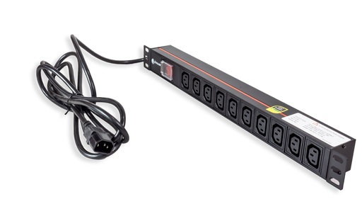 [AN10WPDUC13-BR] 10 Way Horizontal PDU with 10 x C13 Sockets, Circuit Breaker (Schneider)  10A and 3 Mtr C14 Type Power Plug