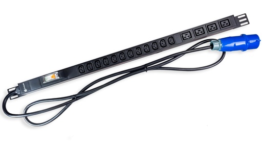 [AN16WPDUC13-C19-32A-BR] 16 Way Vertical PDU with 12 x C13 unlockable + 4 x C19 unlockable sockets, 1 x 32A Circuit Breaker (Schneider) and 3 Mtr cable with IEC60309 Industrial Power Plug