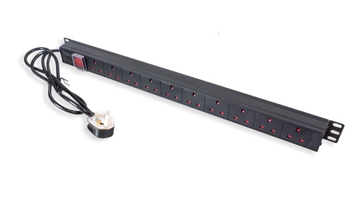[AN10WPDU13-UK] 10-Way Vertical PDU with 10 × UK Sockets, 13A Rating and a 3 Mtr Power Cord with UK-Type Plug